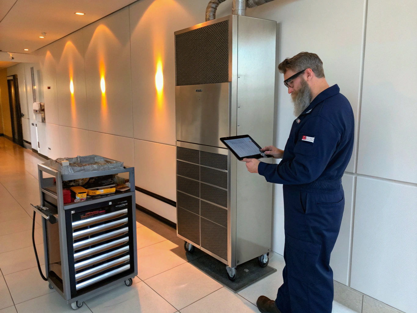 Técnico midiendo niveles de refrigerante